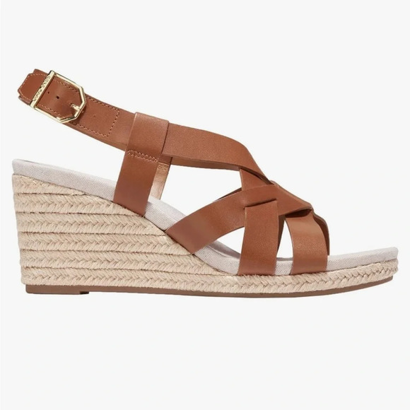 Cole Haan Wedge Platform Sandals Leather Brown US 8 Narrow Casual Summer Coastal - Picture 1 of 10